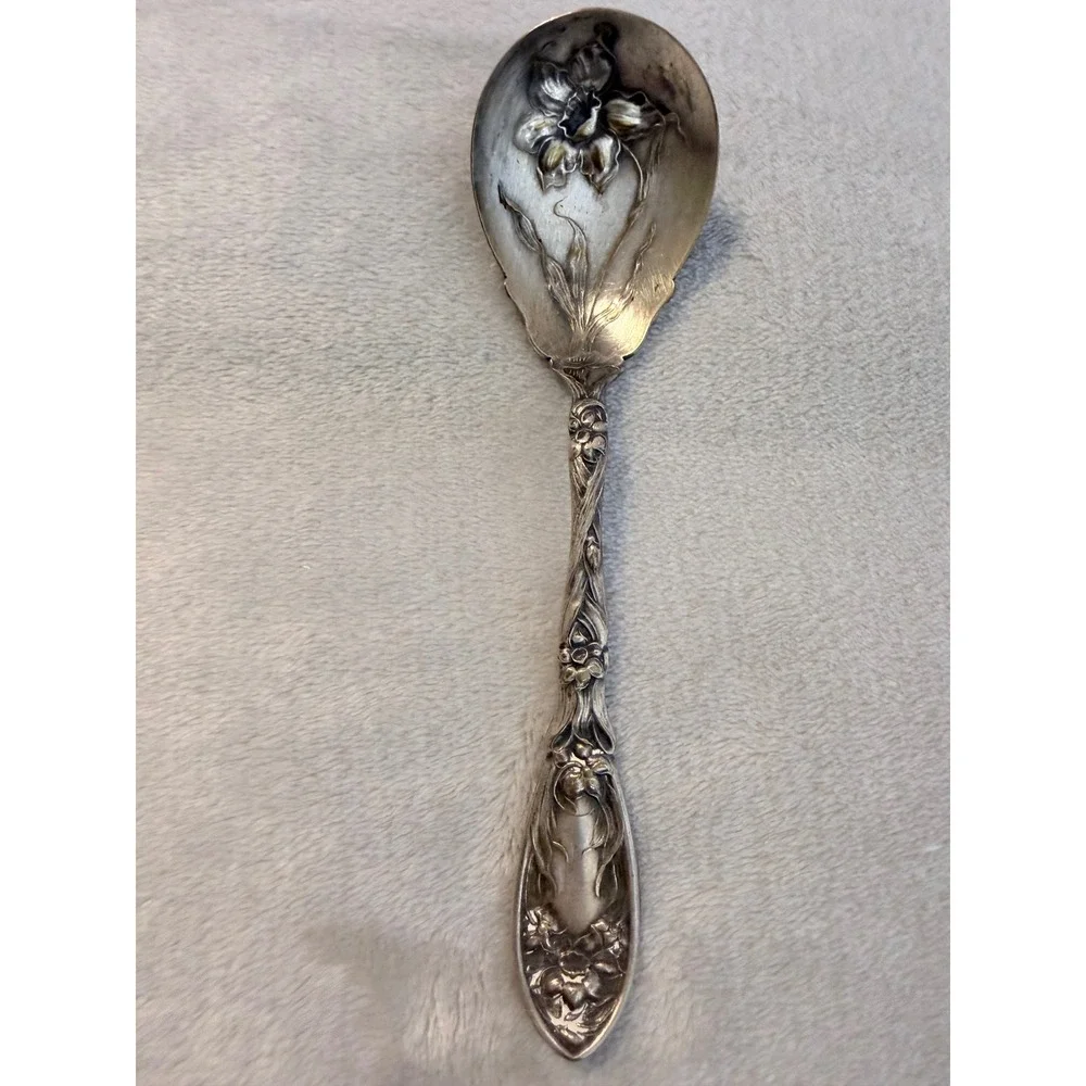 Oxford Silver Plate Co Narcissus 1908 Art Nouveau Berry Serving Spoon Floral